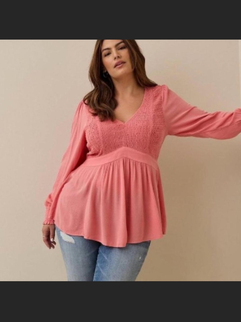 torrid Coral Pink Smocked V‑Neck Peplum Tunic Size 0